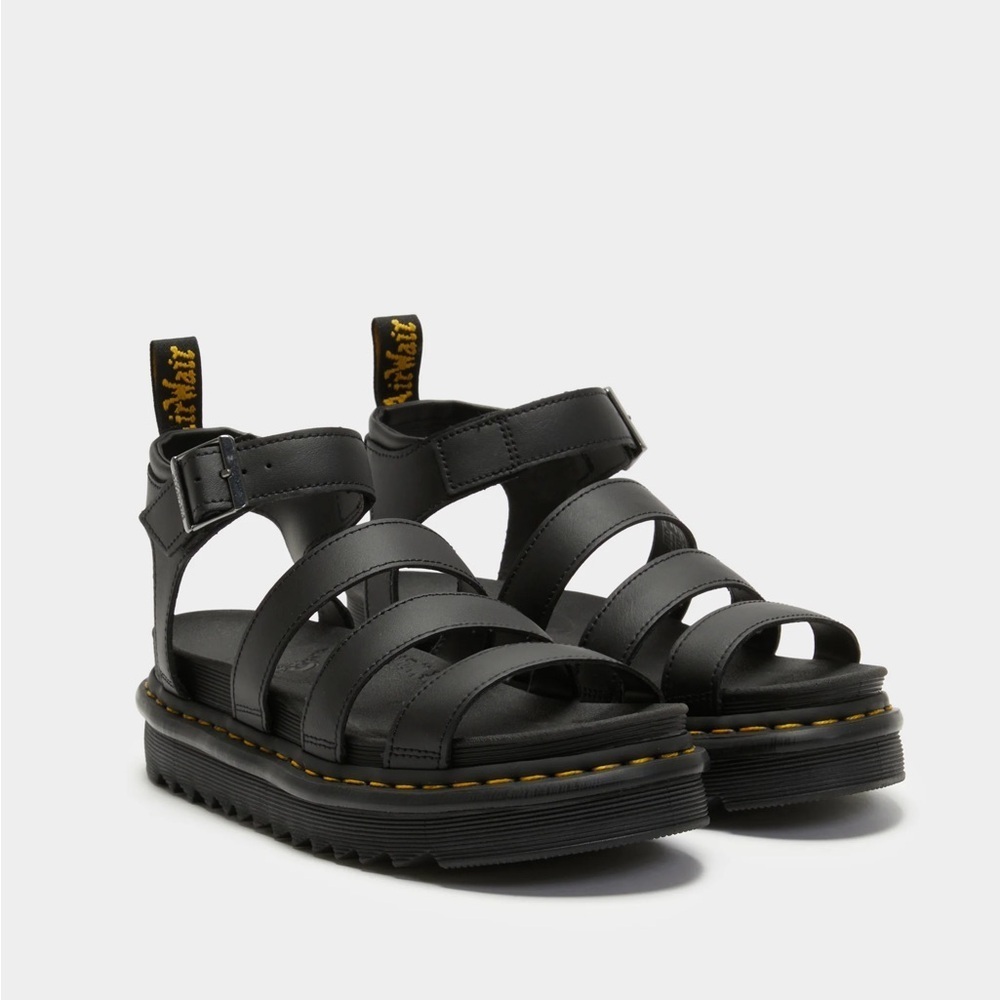 Dr. Martens Black Leather Strappy Platform Sandals